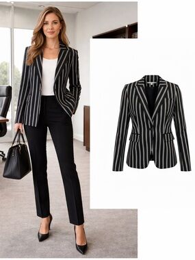 Veronica Beard Petra Pinstripe Blazer Black White Tailored US 10 NWOT ⚪️